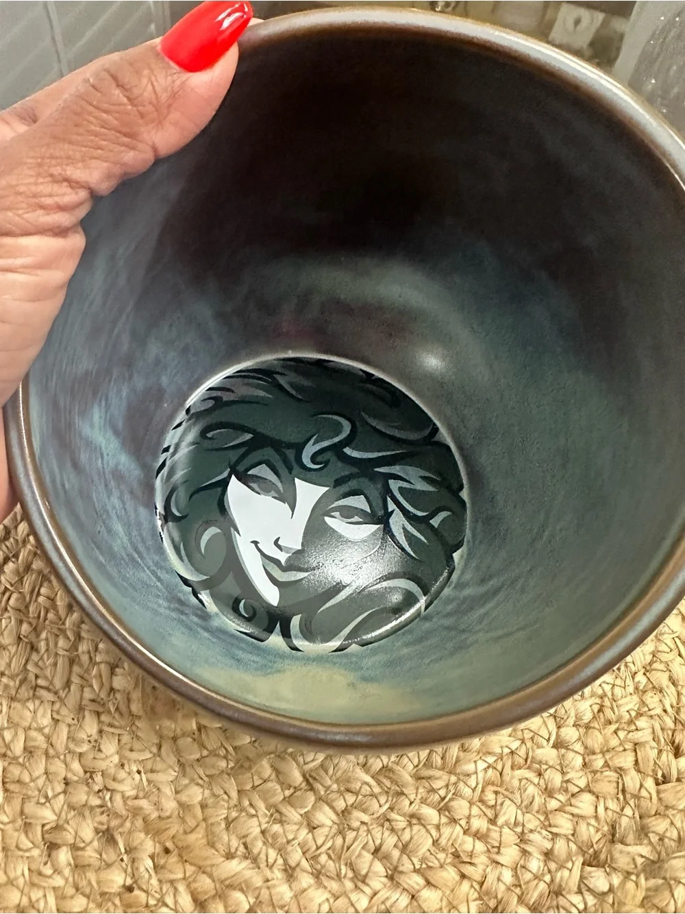 Haunted Mansion Ceramic pet Bowl with Madam Leota Design in Sea Green and Gray